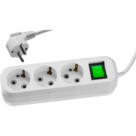 Удлинитель СИБИН электрический, ПВС сечение 0,75кв мм, 3 гнезда, макс мощн 2200Вт, 2м, заземление, выключатель 55036-2 купить в Губкинске