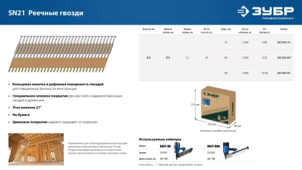 ЗУБР SN21 80 х 3.1 мм, реечные гвозди рифленые оцинкованные, 2010 шт (305396-80) купить в Губкинске