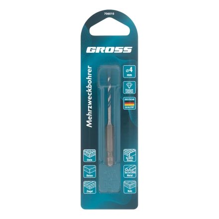 Сверло универсальное Gross, Multipurpose PRO, 6-гр. хвостовик, 4мм, 706010 купить в Губкинске
