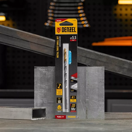 Сверло спиральное по металлу Denzel 5,5 х 139 мм, Р6М5, Golden Tip, удлиненное, 718255 купить в Губкинске