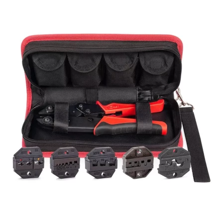 Пресс-клещи КВТ СТО+5 с 5 матрицами МПК для опрессовки разъемов, втулочных, изолированных и неизолированных наконечников (набор) (90777) купить в Губкинске