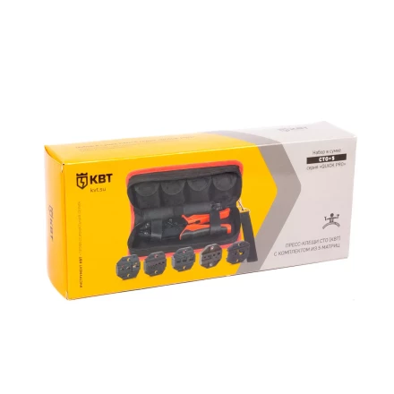 Пресс-клещи КВТ СТО+5 с 5 матрицами МПК для опрессовки разъемов, втулочных, изолированных и неизолированных наконечников (набор) (90777) купить в Губкинске