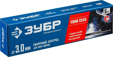 ЗУБР Д 3.0 х 350 мм, 5 кг в коробке, УОНИ 13/55 с основным покрытием, электрод сварочный, Профессионал (40025-3.0) купить в Губкинске