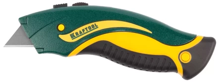 Нож &quot;WERK&quot; металлический, KRAFTOOL 09241, с запасными выдвижным трапец лезвиями, 5шт, усил корпус, быстрая замена лезвия, тип &quot;А24&quot;,19мм 09241_z01 купить в Губкинске