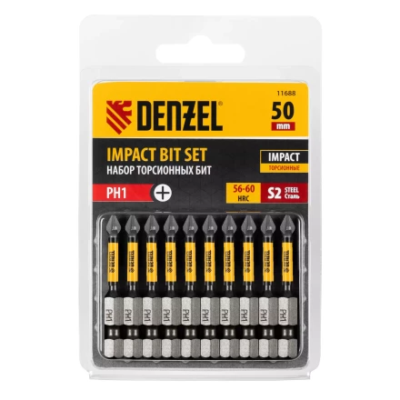Бита IMPACT, PH1x50 мм, лазерная обработка шлица, сталь S2, 10 шт., Е 6,3 Denzel 11688 купить в Губкинске