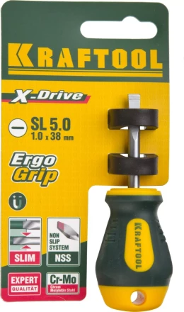 Отвертка KRAFTOOL, Cr-Mo-V сталь, двухкомпонентная противоскользящая рукоятка, SL, 5,5x38мм 250071-5.5-038 купить в Губкинске