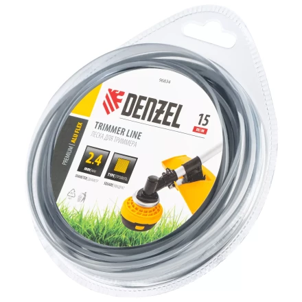 Леска для триммера армированная алюминием квадратная, 2,4мм х 15м, блистер ALUFLEX Denzel 96834 купить в Губкинске