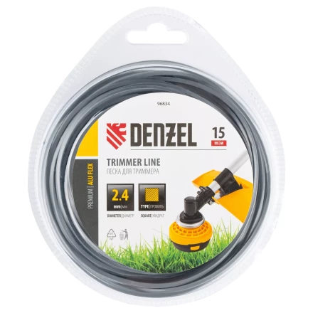 Леска для триммера армированная алюминием квадратная, 2,4мм х 15м, блистер ALUFLEX Denzel 96834 купить в Губкинске
