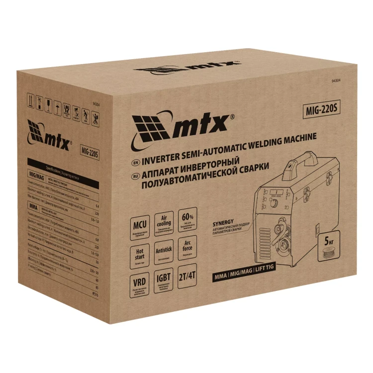 Аппарат инвертор. полуавтомат. cварки MTX MIG-220S 94304, 220A, ПВ 60%, катушка 5 кг купить в Губкинске