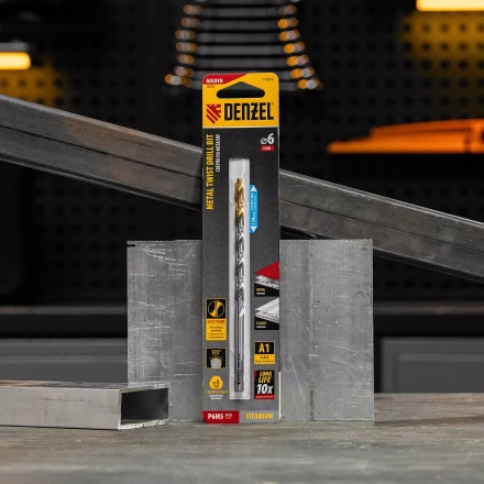 Сверло спиральное по металлу Denzel 6 х 139 мм, Р6М5, Golden Tip, удлиненное, 718256 купить в Губкинске