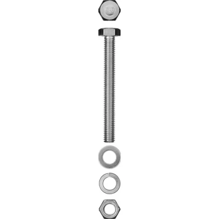 Болт (DIN933) в комплекте с гайкой (DIN934), шайбой (DIN125), шайбой пруж. (DIN127), M8 x 80 мм, 3 шт, ЗУБР 303436-08-080 купить в Губкинске