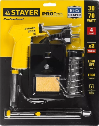 Набор для паяльных работ STAYER &quot;PROFI&quot; PROTerm, 55315-70-H4 паяльник 55307 + подставка + припой + шприц, 60 Вт 55315-70-H4 купить в Губкинске