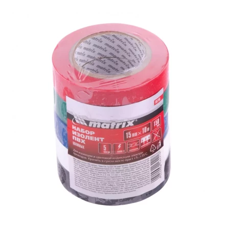 Набор изолент ПВХ цветных 15 мм х 10 м в упаковке 5 шт 150 мкм Matrix 88786 купить в Губкинске