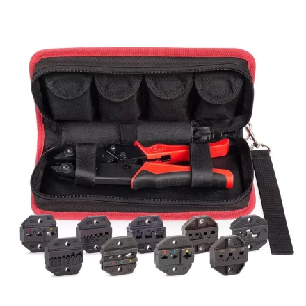 Пресс-клещи КВТ СТО+9 с 9 матрицами МПК для опрессовки разъемов, втулочных, изолированных и неизолированных наконечников (набор) (90778) купить в Губкинске