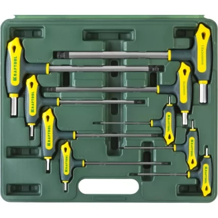 Набор KRAFTOOL Ключи &quot;INDUSTRIE&quot; имбусовые,Cr-Mo(S2),Т-образные, эргоном двухкомп рукоятка,HEX,с шариком,9 шт,в боксе 27454-H9 купить в Губкинске