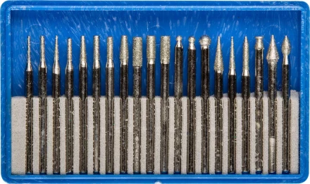 Набор ЗУБР: Мини-насадки с алмазным напылением в пластиковом боксе, P=180, хвостовик d=3мм, 20 предметов 33383-H20 купить в Губкинске