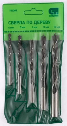 Набор сверл по дереву 4-5-6-8-10 мм 5 штук цилиндрический хвостовик СИБРТЕХ 702205 купить в Губкинске