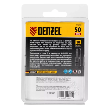 Бита IMPACT, PH3x50 мм, лазерная обработка шлица, сталь S2, 10 шт., Е 6,3 Denzel 11690 купить в Губкинске