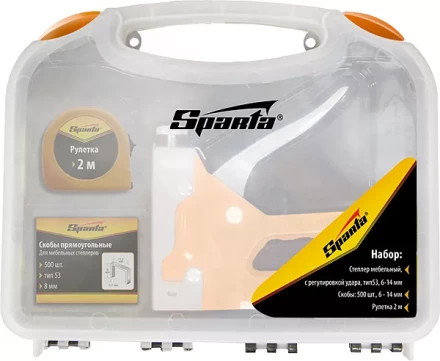 Набор: степлер мебельный регулируемый скобы 500 шт рулетка 2м. тип скобы 53 6-14 мм Sparta 42003 купить в Губкинске