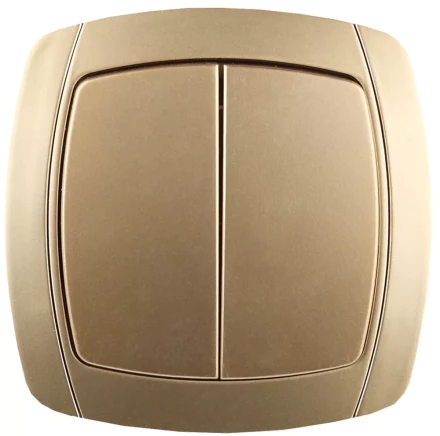 Выключатель СВЕТОЗАР &quot;АКЦЕНТ&quot; двухклавишный в сборе, цвет золотой металлик, 10А/~250В SV-54234-GM купить в Губкинске