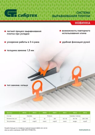 Комплект зажим и клин для системы выравнивания плитки СВП Кольцо, 40/40 шт. в пакете Сибртех 88111 купить в Губкинске