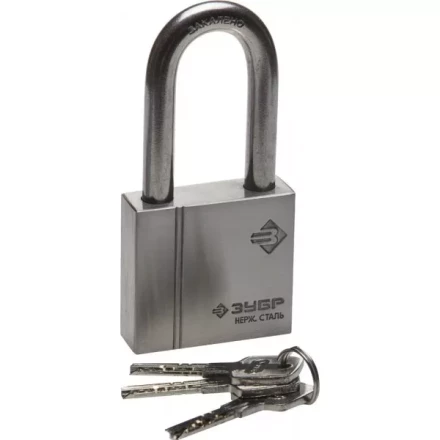 Замок ЗУБР &quot;ЭКСПЕРТ&quot; навесной, нержавеющая сталь (корпус и дужка), удлиненная закаленная дужка, 60мм 37290-60-1 купить в Губкинске