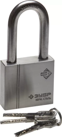 Замок ЗУБР &quot;ЭКСПЕРТ&quot; навесной, нержавеющая сталь (корпус и дужка), удлиненная закаленная дужка, 60мм 37290-60-1 купить в Губкинске