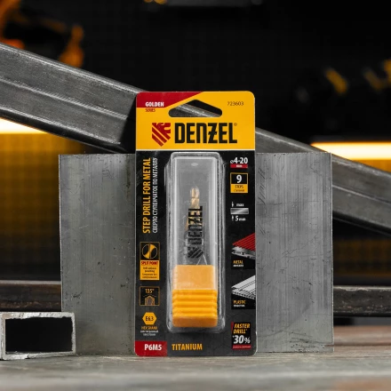Сверло ступенчатое Denzel 723604, 6-8-10-12-14-16-18-20-22-24-26-28-30мм, Р6М5, 6-гр. хвостовик купить в Губкинске