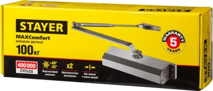 Доводчик дверной STAYER, для дверей массой до 100 кг, цвет коричневый 37917-100 купить в Губкинске