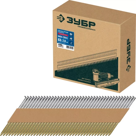 ЗУБР SN34 (D34) 63 х 2.8 мм, реечные гвозди рифленые оцинкованные, 4000 шт (305399-63) купить в Губкинске