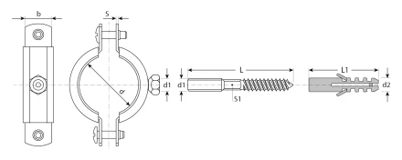 ЗУБР 1 1/2, цинк, 1 шт, трубный хомут с сантехнической шпилькой и дюбелем (37866-47-52) купить в Губкинске
