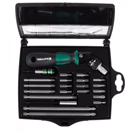 Отвертка KRAFTOOL &quot;EXPERT&quot;, реверсивно-рычажная, с битами и головками, 22шт 25555-H22 купить в Губкинске