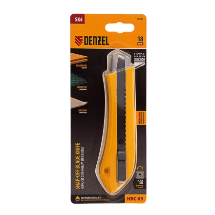 Нож Denzel, 18 мм, сменное лезвие, SK4, метал. направляющая, нажимной фиксатор, 78942 купить в Губкинске