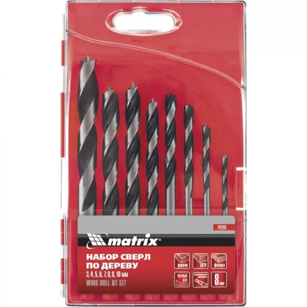 Набор сверл по дереву  3-4-5-6-7-8-9-10мм 6-гранный хвостовик  пластиковый кейс MATRIX 70285 купить в Губкинске