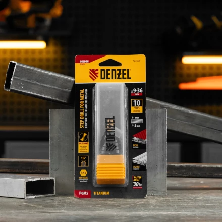 Сверло ступенчатое Denzel 723605, 9-12-15-18-21-24-27-30-33-36 мм, Р6М5, 6-гр. хвостовик купить в Губкинске