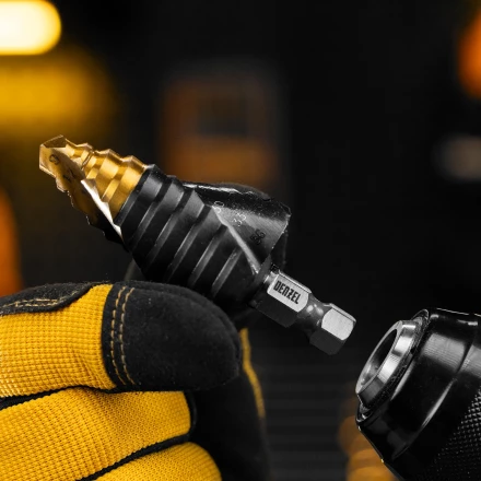 Сверло ступенчатое Denzel 723605, 9-12-15-18-21-24-27-30-33-36 мм, Р6М5, 6-гр. хвостовик купить в Губкинске