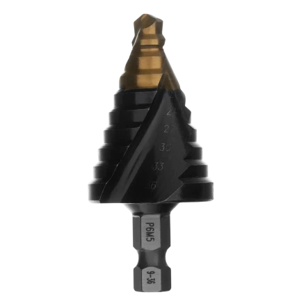 Сверло ступенчатое Denzel 723605, 9-12-15-18-21-24-27-30-33-36 мм, Р6М5, 6-гр. хвостовик купить в Губкинске