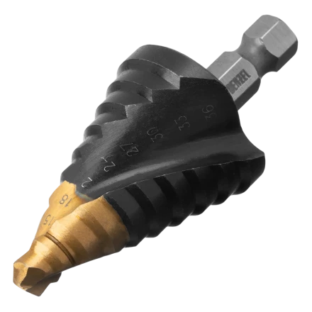 Сверло ступенчатое Denzel 723605, 9-12-15-18-21-24-27-30-33-36 мм, Р6М5, 6-гр. хвостовик купить в Губкинске