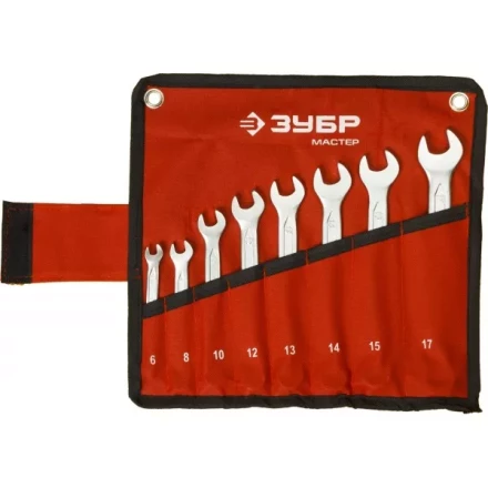Набор ЗУБР &quot;МАСТЕР&quot;: Ключ гаечный комбинированный, Cr-V сталь, хромированный, 6-17мм, 8шт 27087-H8 купить в Губкинске