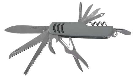 Многофункциональный нож ЗУБР 12в1 обрезиненная рукоятка 90 мм складной мультитул 47780 купить в Губкинске