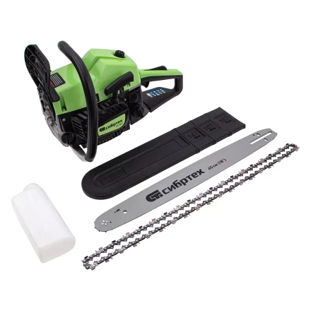 Пила цепная бензиновая Сибртех БП-5245 95209, 52 см3, шина 45 см, шаг 0.325, паз 1,5 мм, 72 звена купить в Губкинске