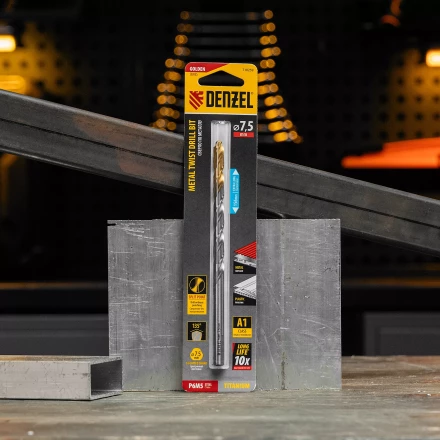 Сверло спиральное по металлу Denzel, 7,5 х 156 мм, Р6М5, Golden Tip, удлиненное, 718259 купить в Губкинске