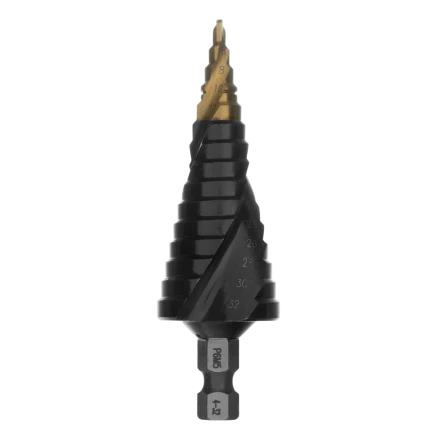 Сверло ступенчатое Denzel 723606, 4-6-8-10-12-14-16-18-20-22-24-26-28-30-32 мм, Р6М5, 6-гр. хвостовик купить в Губкинске