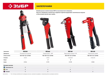 Компактные двуручные заклепочники ЗУБР МХ500 серия МАСТЕР купить в Губкинске