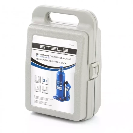 Домкрат гидравлический бутылочный 3 т h подъема 188-363 мм в пластиковом кейсе Stels 51173 купить в Губкинске
