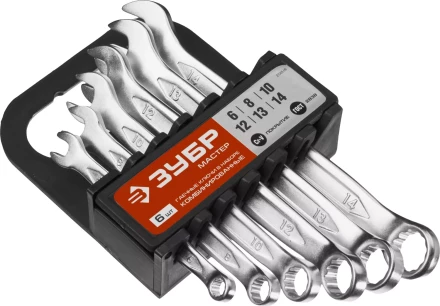 Набор ЗУБР &quot;МАСТЕР&quot;: Ключ гаечный комбинированный, Cr-V сталь, хромированный, 6-14мм, 6шт 27088-H6 купить в Губкинске