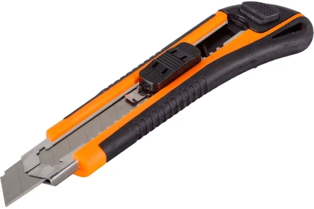 Нож с выдвижным лезвием 18 мм, двухкомпонентный корпус, металлическая направляющая, автоматический фиксатор, Вихрь 73/10/10/4 купить в Губкинске