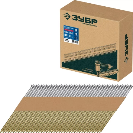 ЗУБР SN34 (D34) 90 х 3.1 мм, реечные гвозди рифленые оцинкованные, 3000 шт (305399-90) купить в Губкинске