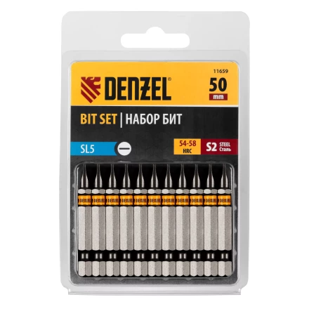 Бита SL5,0х50, сталь S2, шестигранный профиль, 10 шт. Е 6,3 Denzel 11659 купить в Губкинске