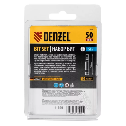 Бита SL5,0х50, сталь S2, шестигранный профиль, 10 шт. Е 6,3 Denzel 11659 купить в Губкинске
